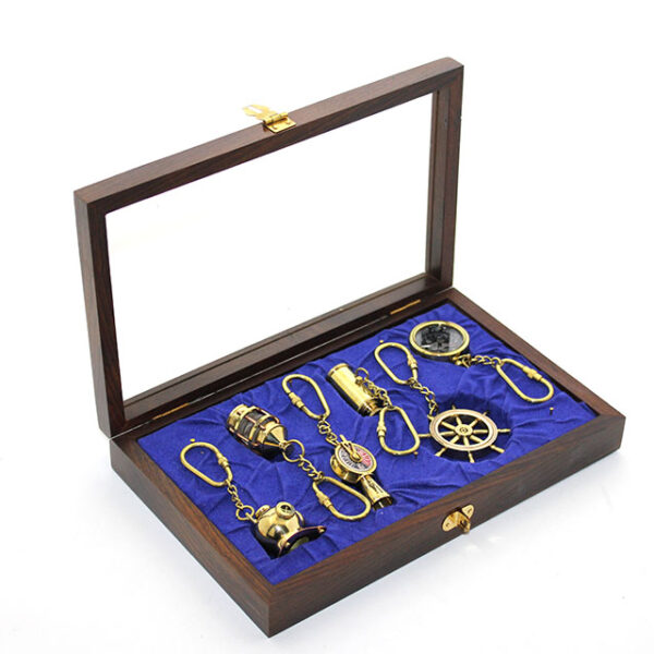 Ahşap Kutulu Pirinç 6&apos;lı Anahtarlık Seti