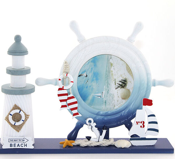 Ahşap Marin Deniz Feneri Dümenli Çerceve Model 1