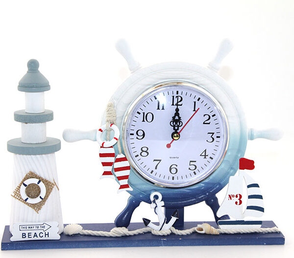 Ahşap Marin Deniz Feneri Dümenli Saat