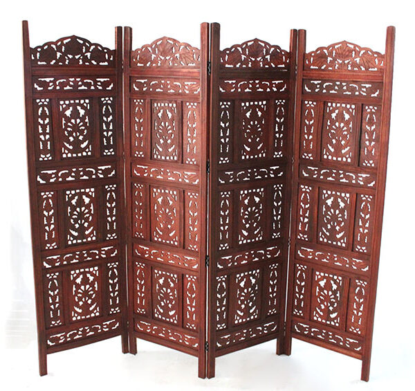 Ahşap Maun Rengi El Oyması Paravan