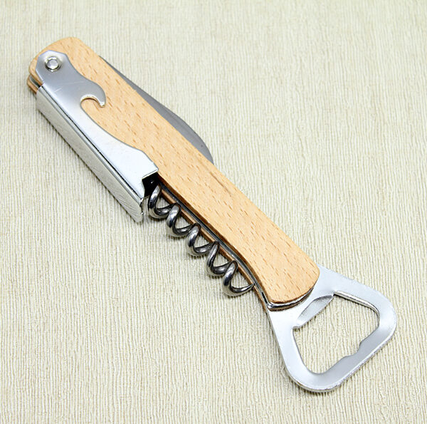 Ahşap Paslanmaz Çelik Tirbuşon Açacak