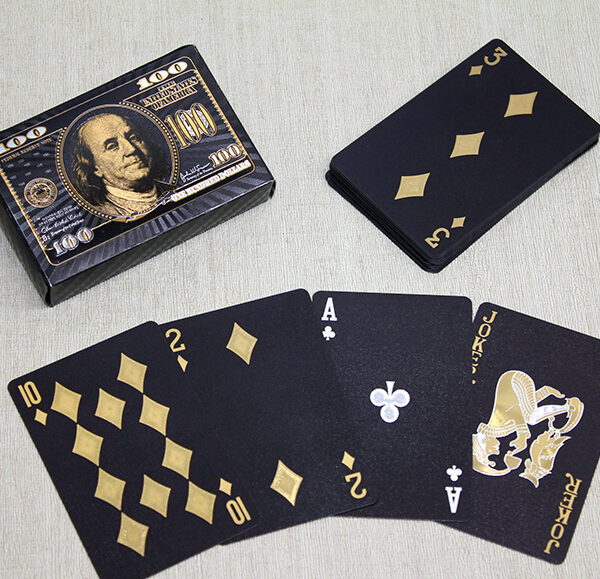 Altın Dolar Tasarımlı Siyah İskambil Oyun Kartı