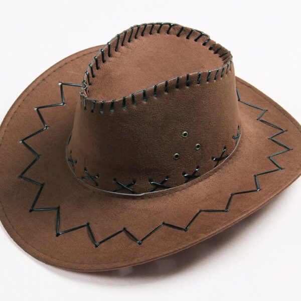 Bağcıklı Yetişkin Boy Süet Kovboy Şapkası Koyu Kahve Renk