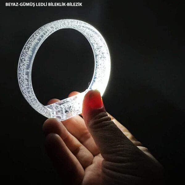 Beyaz-Gümüş Led Işıklı Baskı Yapılabilen Pilli Bileklik Bilezik