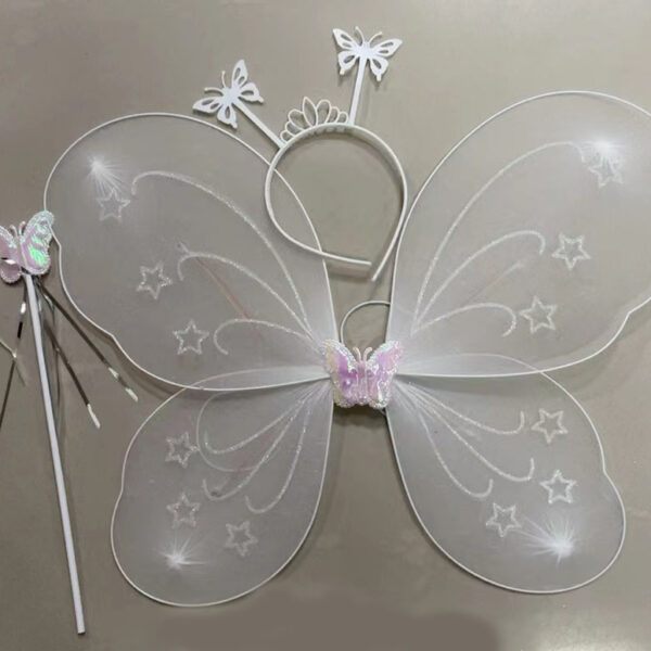 Beyaz Renk Kelebek Kanadı Tacı ve Sopası