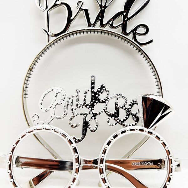 Bride Yazılı Taç ve Bride To Be Yazılı Gözlük Seti Gümüş Renk