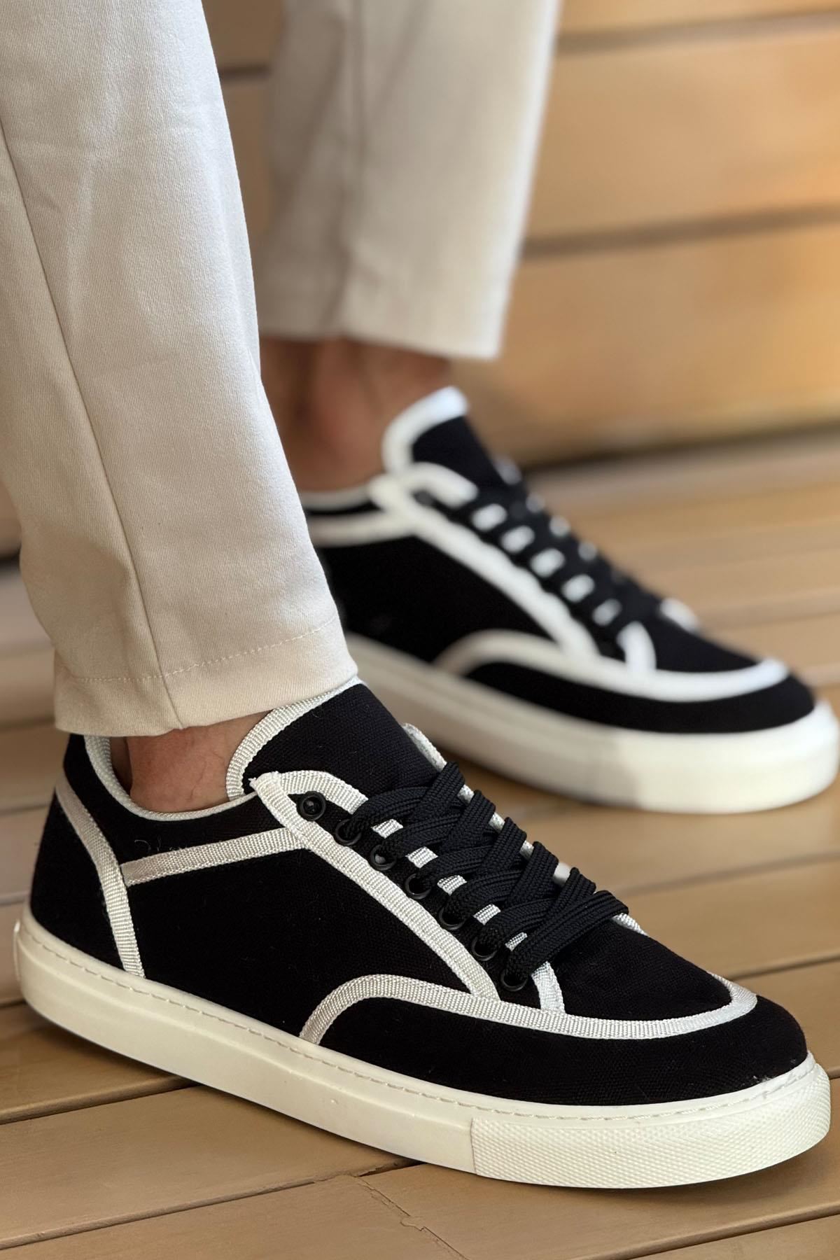 ch2505-keten-erkek-ayakkabi-25025_2 CH2505 - Keten Erkek Ayakkabı SİYAH - BEYAZ - Görsel 2