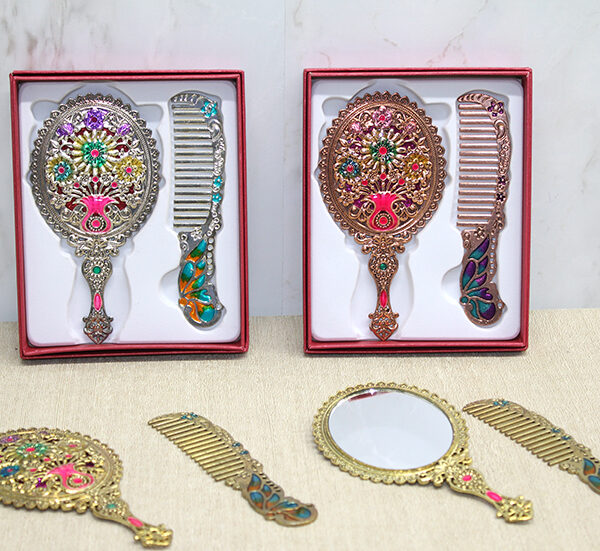 Çiçekli Ayna Ve Tarak Seti Küçük Boy