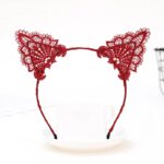 Dantelli Kırmızı Kedi Tacı - Vintage Tarz Dantel Kedi Kulak - Görsel 2