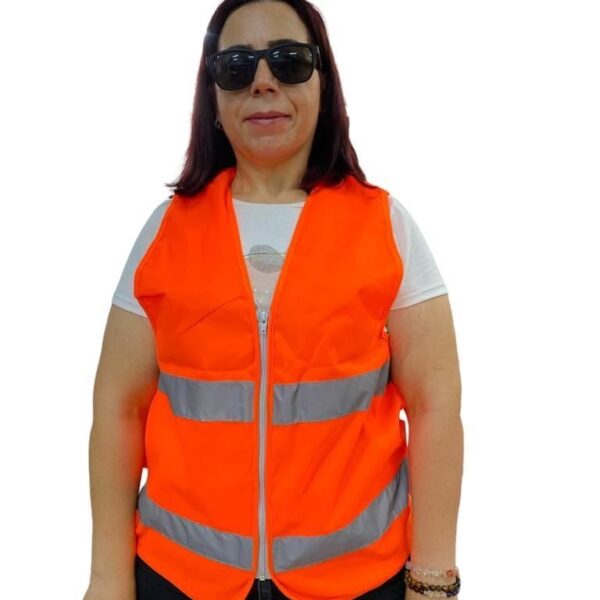 Fermuarlı Turuncu İkaz Yeleği XL Beden 59 cm