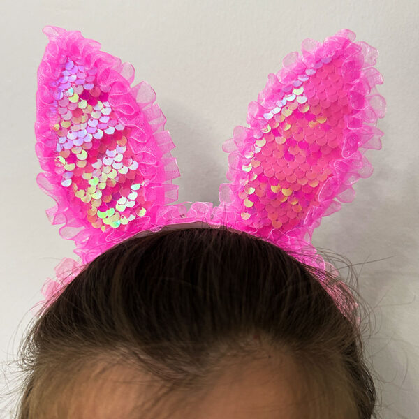 Fuşya Dantelli Işıklı Tavşan Kulak Taç