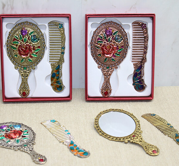Gül Tasarımı Ayna Ve Tarak Seti Küçük Boy
