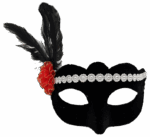 Gümüş Dantelli Kırmızı Gül Tasarımlı Parti Maskesi