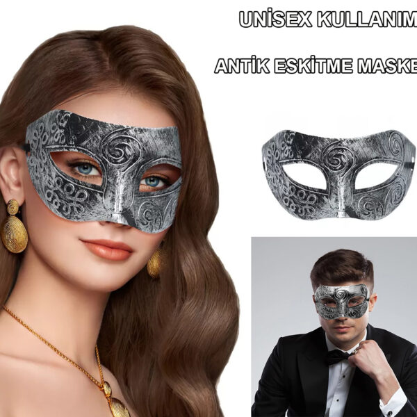 Gümüş Renk Antik Tarz Balo Maskesi