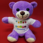 Happy Birthday Tişörtlü Peluş Mor Ayıcık - Görsel 3