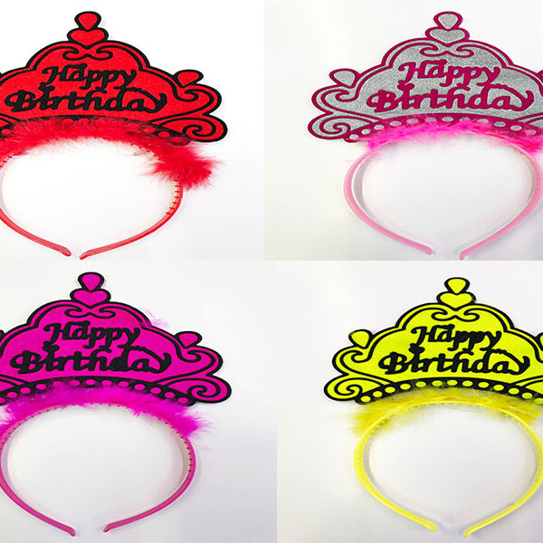 Happy Birthday Yazılı Neon Renk Taç 12 Adet