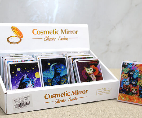 Hareketli Sulu Detaylı Kedi Figürlü El Aynası