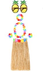 Hawaii Parti Kostüm Seti - 60 cm Hasır Etek, Çiçekli Aksesuarlar ve Ananas Gözlük - Görsel 3