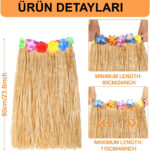 Hawaii Tarzı Hula Eteği – 60 cm Hasır Natural Etek - Görsel 4