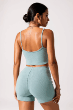 Kadın Açık Mavi Şortlu Kaşkorse Gecelik Takım – Modern, Konforlu ve Günlük Kombinlere Uygun - Görsel 3