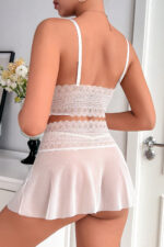 Kadın Beyaz Dantel Tül Detaylı Etekli Şık Gecelik Takımı – Modern, Konforlu - Görsel 2