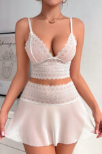 Kadın Beyaz Dantel Tül Detaylı Etekli Şık Gecelik Takımı – Modern, Konforlu - Görsel 5