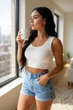 Kadın Beyaz Kare Yaka Crop Top Bluz – Şık, Rahat ve Kolay Kombinlenebilir - Görsel 2