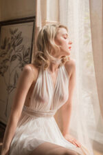 Kadın Beyaz Sırtı Açık Beli Dantelli Gecelik  Takım - Görsel 2