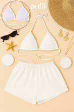 Kadın Beyaz Şortlu Belden ve Boyundan Bağlamalı Bikini Takımı – Modern, Konforlu ve Günlük Kombinlere Uygun - Görsel 3