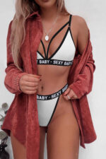 Kadın Beyaz Yazı Detaylı Ipli Sütyen Takımı – Modern, Konforlu ve Günlük Kombinlere Uygun