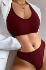 Kadın Bordo Desteksiz Seamless Tangalı   İç Çamaşır  Takımı - Görsel 4