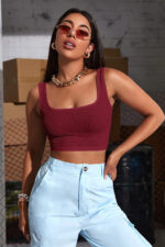 Kadın Bordo Kalın Askılı Crop Top Büstiyer – Modern ve Şık Tasarım