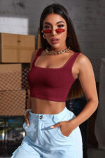 Kadın Bordo Kalın Askılı Crop Top Büstiyer – Modern ve Şık Tasarım - Görsel 3