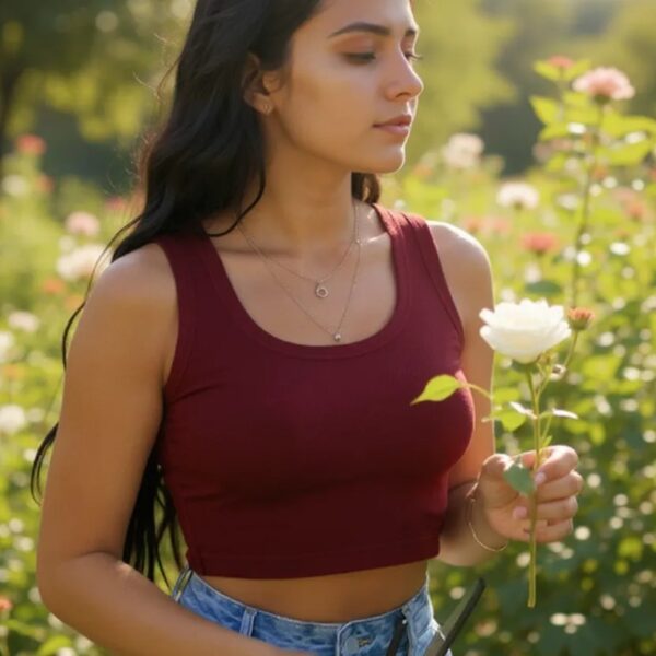 Kadın Bordo Kare Yaka Crop Top Bluz – Şık, Rahat ve Kolay Kombinlenebilir