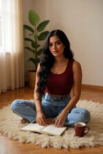 Kadın Bordo Kare Yaka Crop Top Bluz – Şık, Rahat ve Kolay Kombinlenebilir - Görsel 4