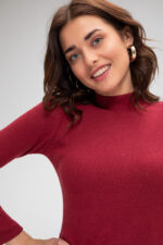 Kadın Bordo Kaşkorse Balıkçı Yaka Uzun Kollu Bodycon Mini Elbise – Şık, Rahat ve 4 Mevsim - Görsel 5