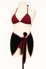 Kadın Bordo Siyah Pareolu Yandan ve Boyundan Bağlamalı 3&apos;lü Bikini Takımı – Modern, Konforlu ve Günlük Kombinlere Uygun - Görsel 2