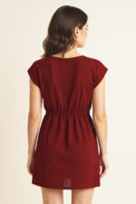 Kadın Bordo Yanları Yırtmaçlı Tokalı V Yaka Mini Plaj Elbisesi - Görsel 3