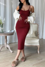 Kadın Bordo Yırtmaçlı Diz Altı Vücüdu Saran Gecelik - Görsel 4