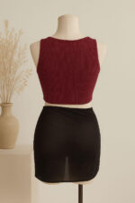 Kadın Bordo Yuvarlak Yaka Crop ve Siyah Pareo 2&apos;li Set – Modern ve Şık Tasarım - Görsel 4