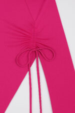 Kadın Fuşya Uzun İspanyol Kollu Asimetirik Yaka Yandan Bağlamalı Drapeli Bluz - Görsel 5