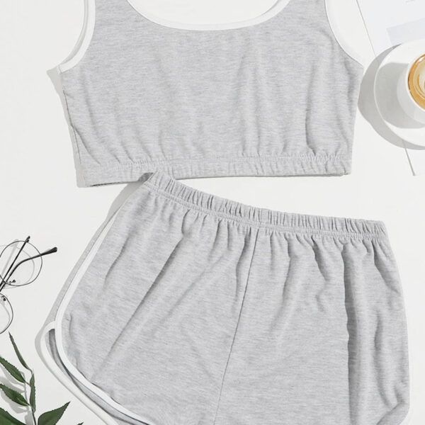 Kadın Gri Askılı Crop Top ve Şortlu Gecelik Takım