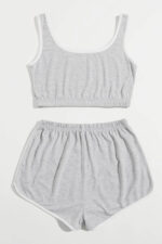 Kadın Gri Askılı Crop Top ve Şortlu Gecelik Takım - Görsel 2