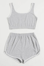 Kadın Gri Askılı Crop Top ve Şortlu Gecelik Takım - Görsel 3