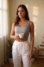 Kadın Gri Kare Yaka Crop Top Bluz – Şık, Rahat ve Kolay Kombinlenebilir - Görsel 2