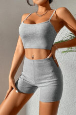 Kadın Gri Melanj Şortlu Kaşkorse Gecelik Takım – Modern, Konforlu ve Günlük Kombinlere Uygun - Görsel 4