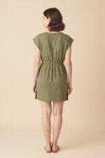 Kadın Haki Yanları Yırtmaçlı Tokalı V Yaka Mini Plaj Elbisesi - Görsel 3