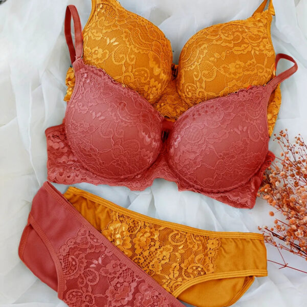 Kadın Hardal Ve Kiremit Rengi Dolgulu Balenli Sütyen Külot 2&apos;li Paket – Modern ve Şık Tasarım