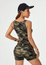 Kadın Kamuflaj Desenli Kalın Askılı Şortlu Tulum Gecelik – Modern ve Şık Tasarım - Görsel 2