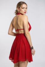 Kadın Kırmızı Çapraz Bağlı Kısa Tül Dantel Gecelik – Modern ve Şık Tasarım - Görsel 2